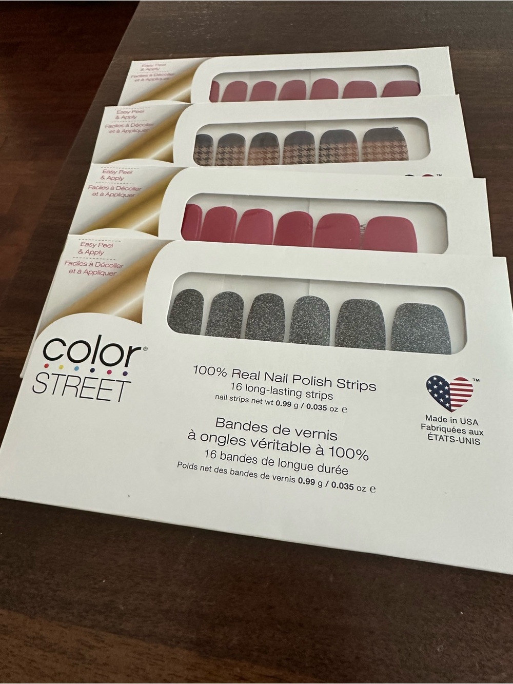 Set of Four Color Street Nail Polish Strips - Pink, Glitter, Plaid Mix
